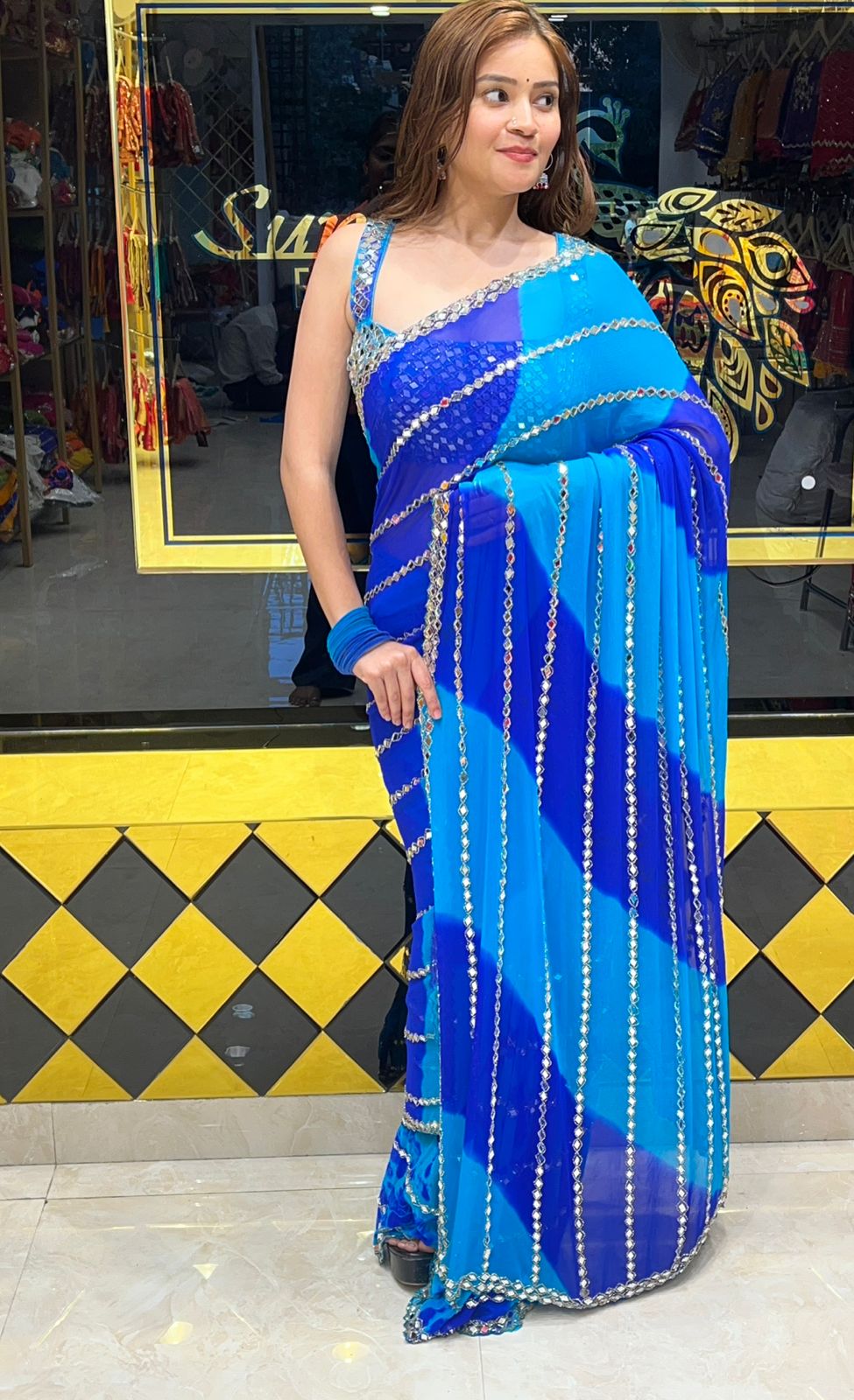 Dual Shade Mirror & Katdana Handcrafted Saree (329)