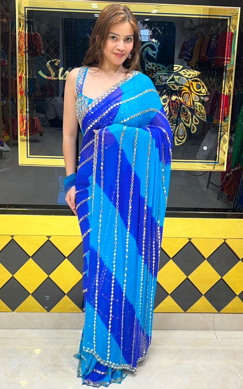 Dual Shade Mirror & Katdana Handcrafted Saree (329)