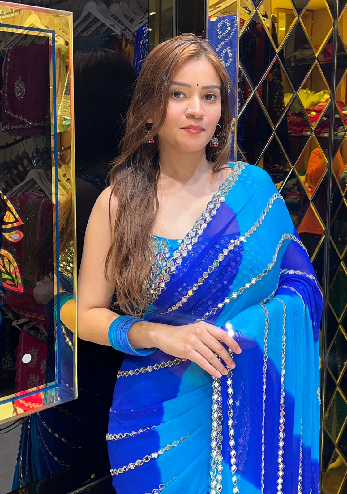 Dual Shade Mirror & Katdana Handcrafted Saree (329)