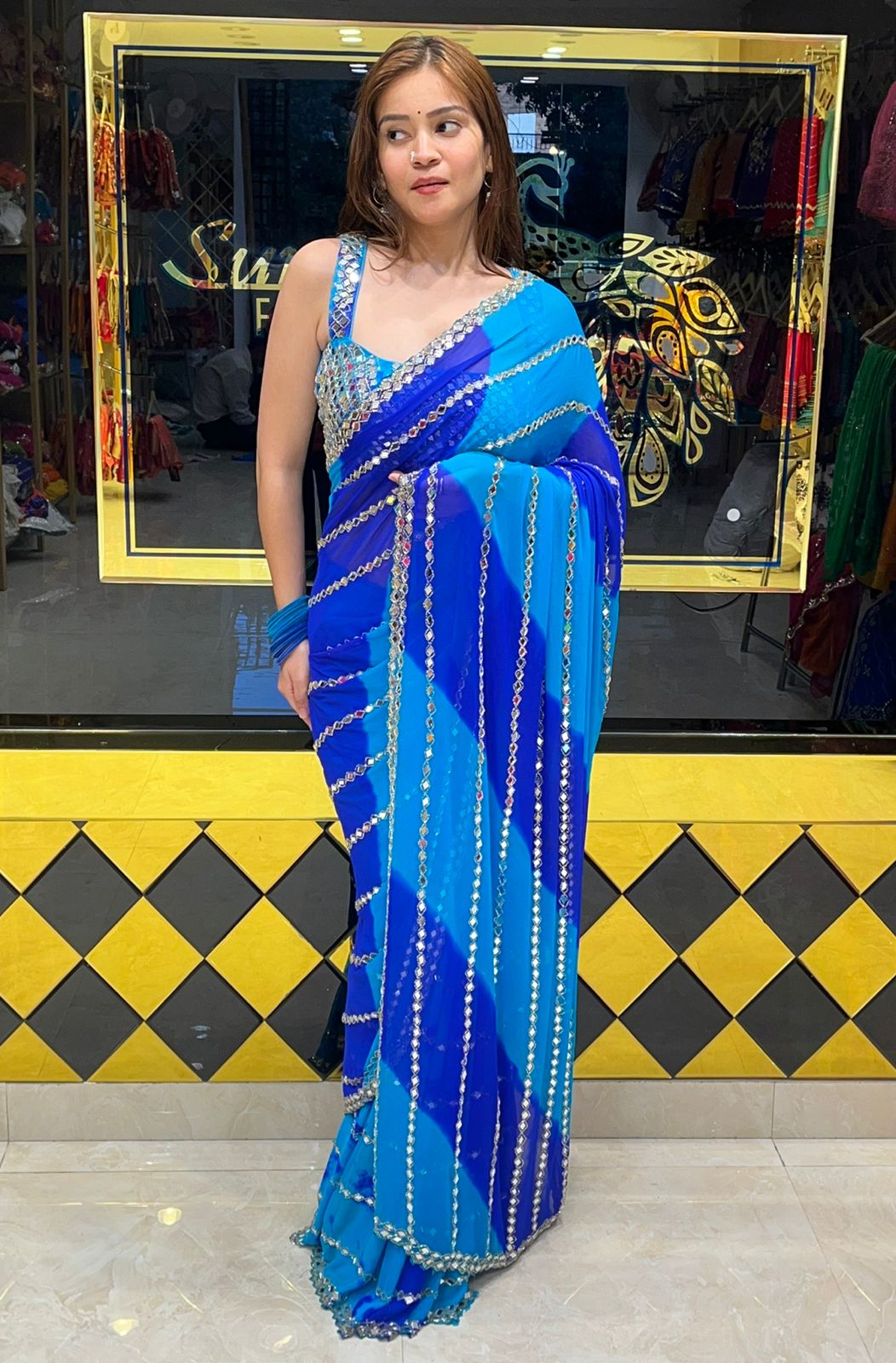Dual Shade Mirror & Katdana Handcrafted Saree (329)