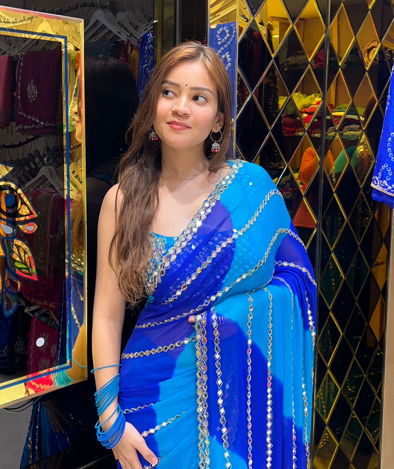 Dual Shade Mirror & Katdana Handcrafted Saree (329)