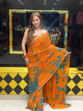 Orange Katdana Premium Handwork Pure Chiffon Saree (340)