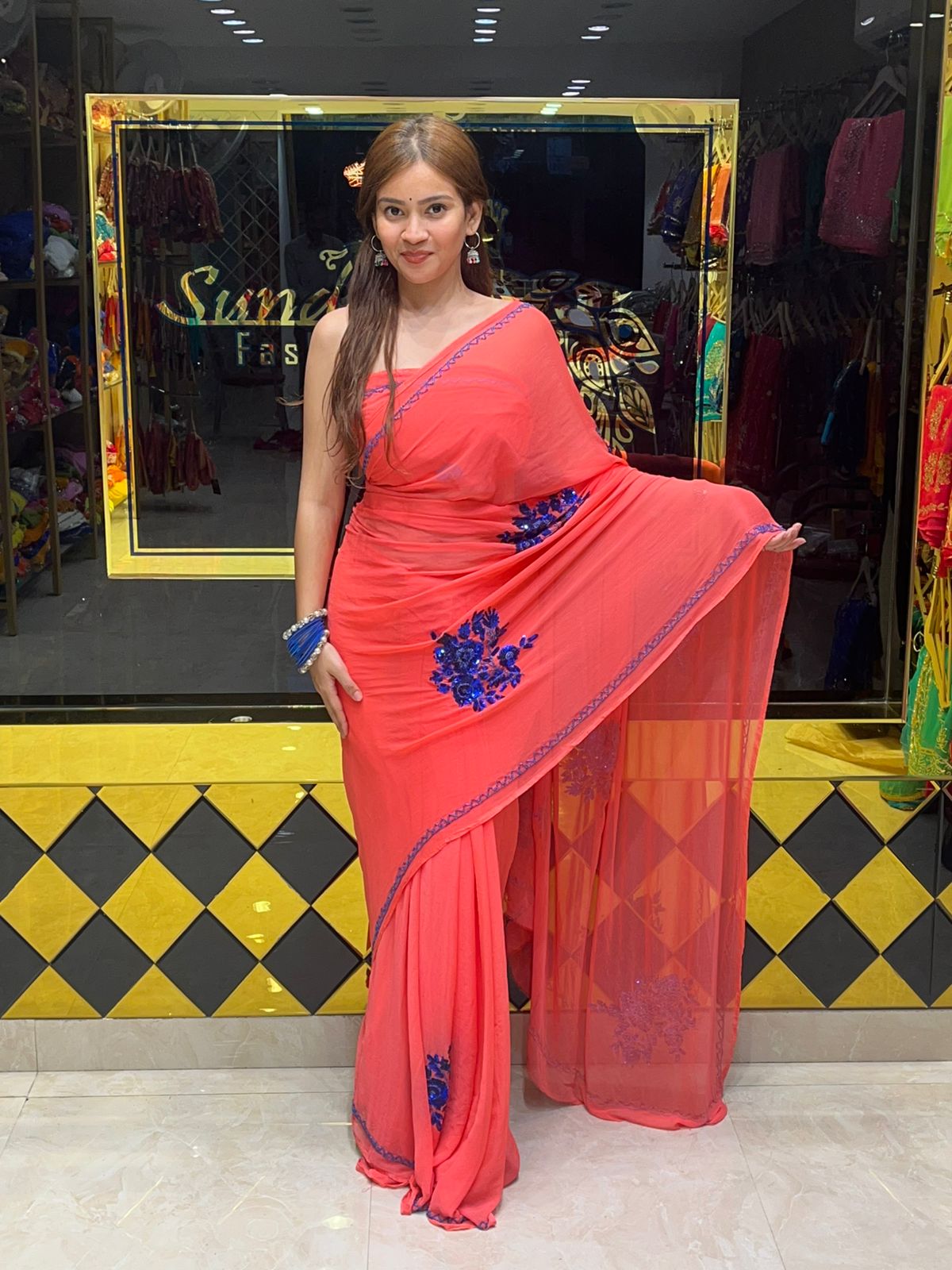 Pure Chiffon Sequence Handcrafted Saree (S30)