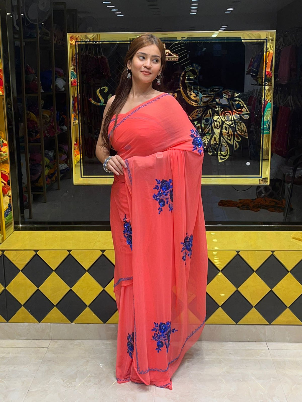 Pure Chiffon Sequence Handcrafted Saree (S30)