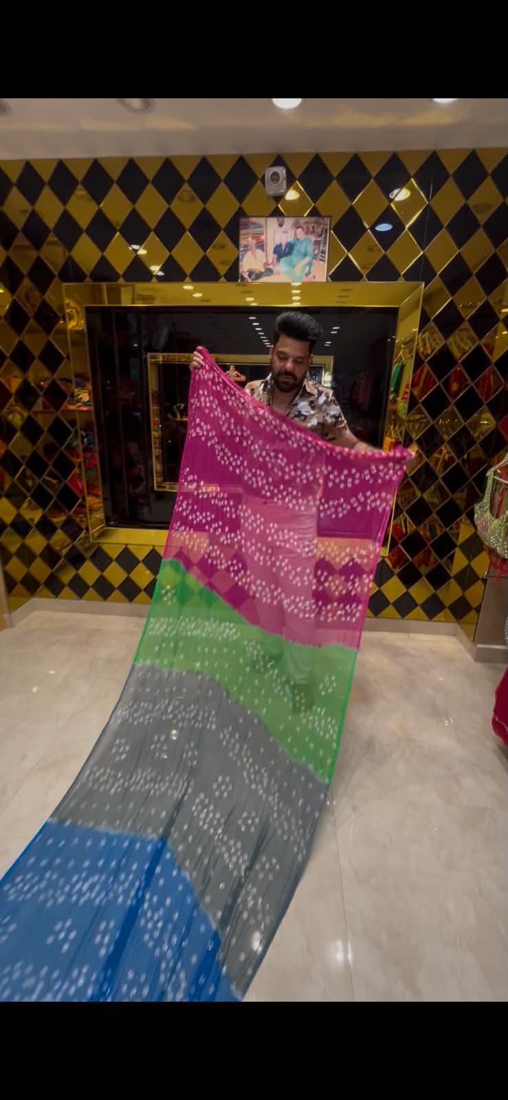 Multicolour Bandhani Katdana Handcrafted Saree (S32)