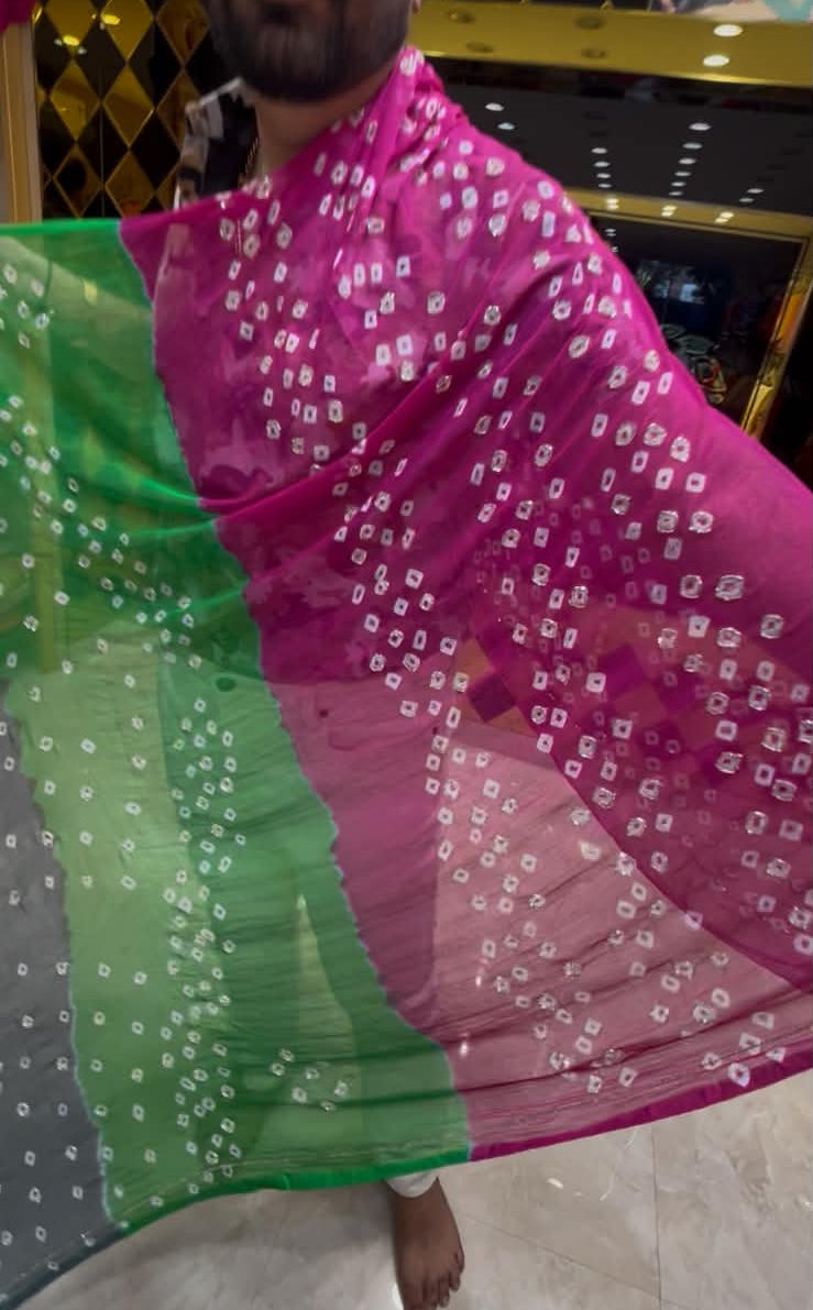 Multicolour Bandhani Katdana Handcrafted Saree (S32)