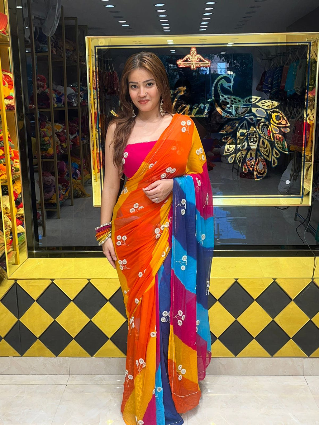 Multicolour Lehriya  Handcrafted Saree (S34)