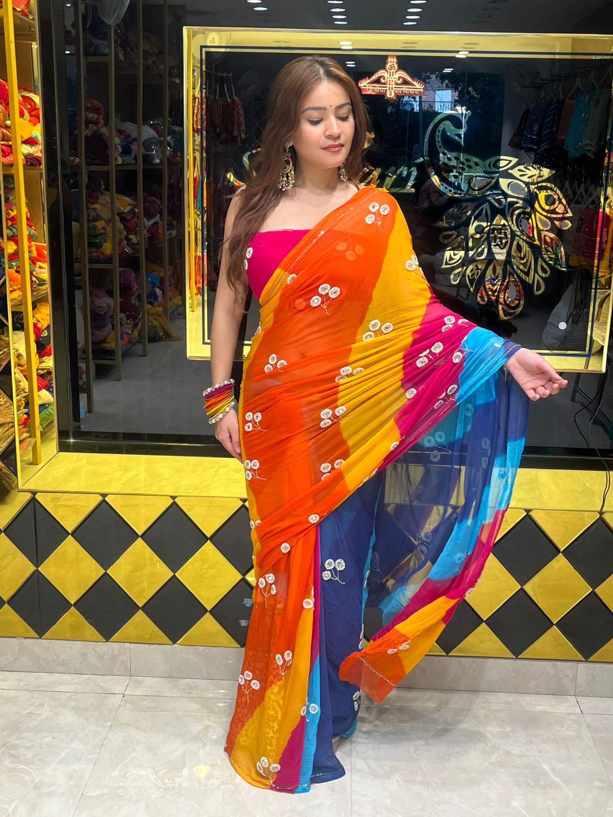 Multicolour Lehriya  Handcrafted Saree (S34)