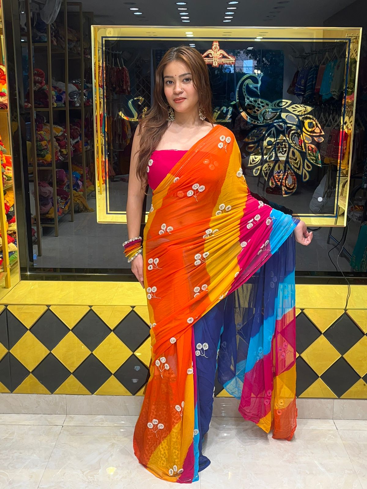 Multicolour Lehriya  Handcrafted Saree (S34)