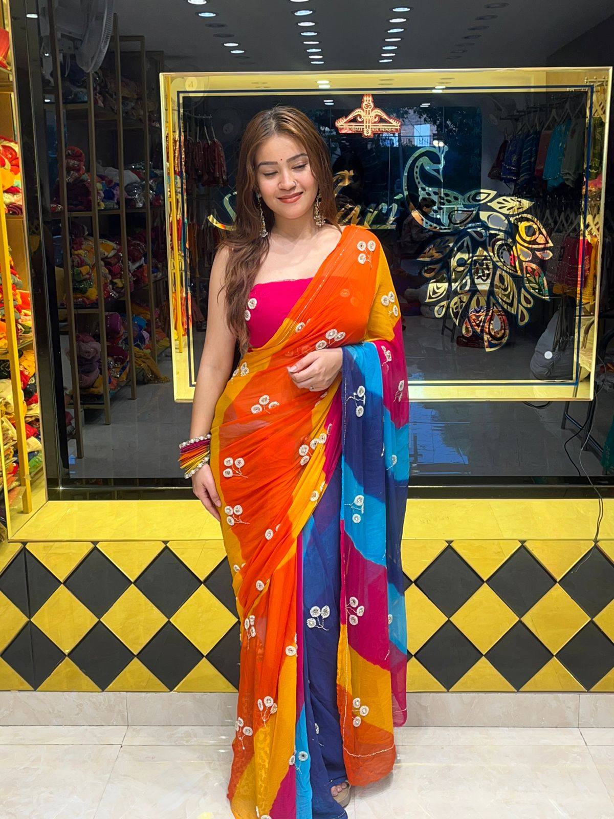 Multicolour Lehriya  Handcrafted Saree (S34)