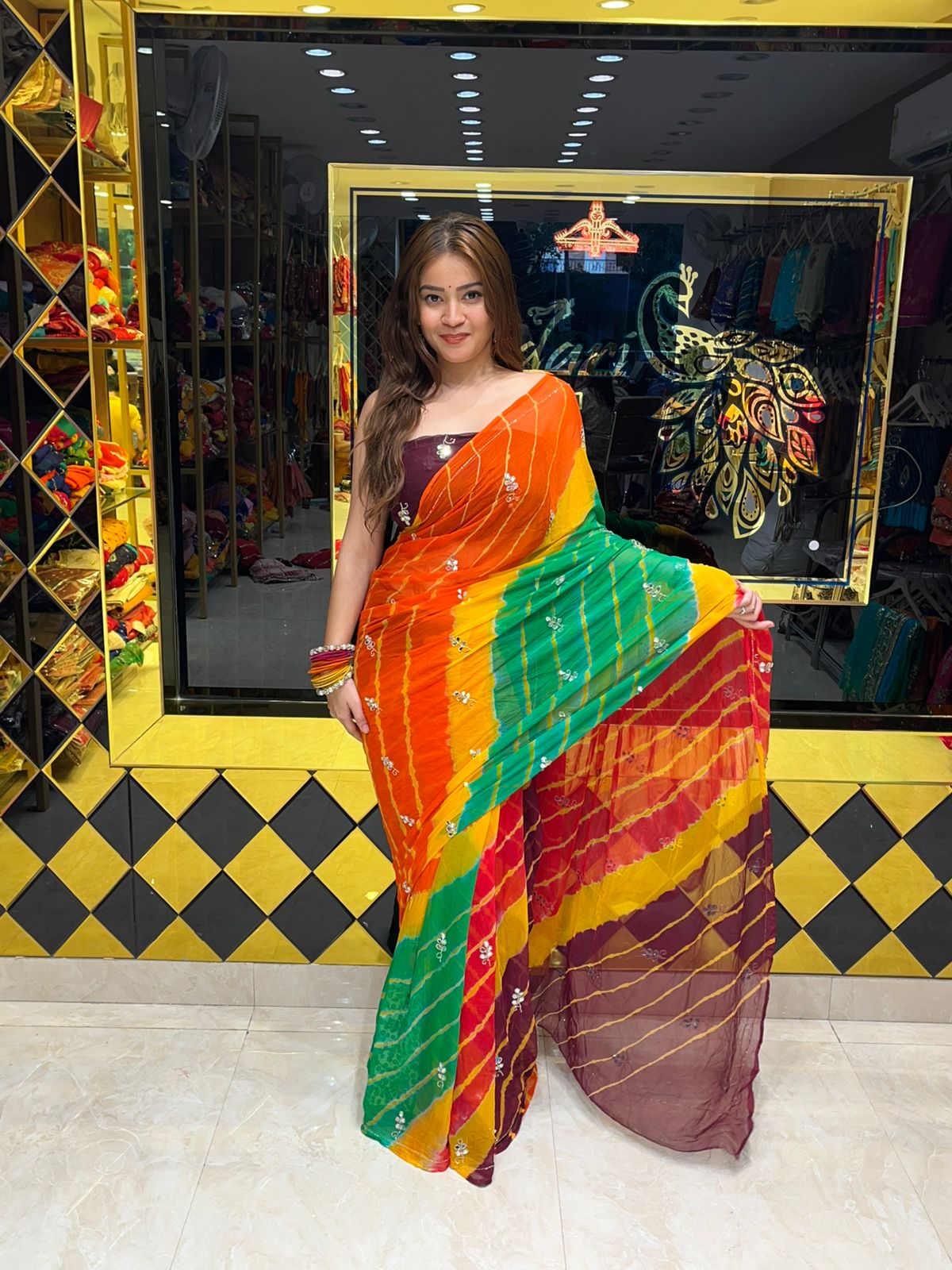 Multicolour Katdana & Mirror Handcrafted Saree (S33)