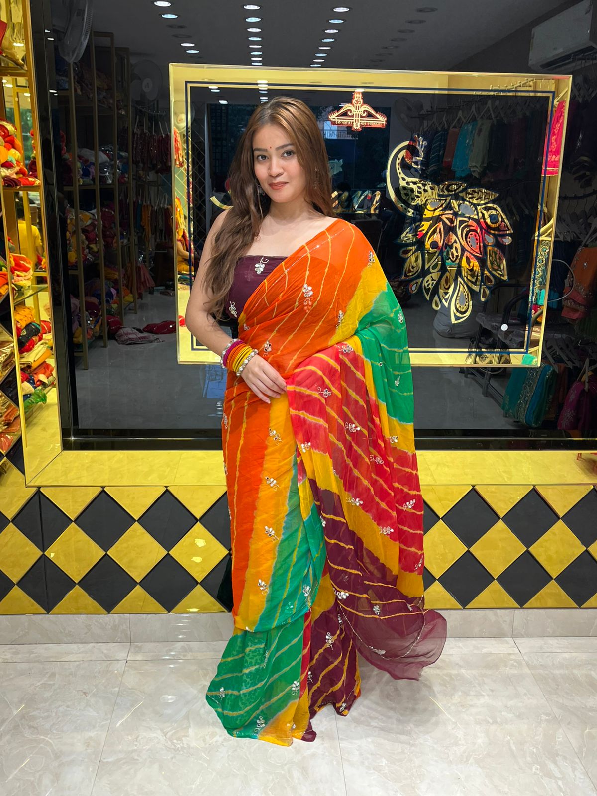Multicolour Katdana & Mirror Handcrafted Saree (S33)
