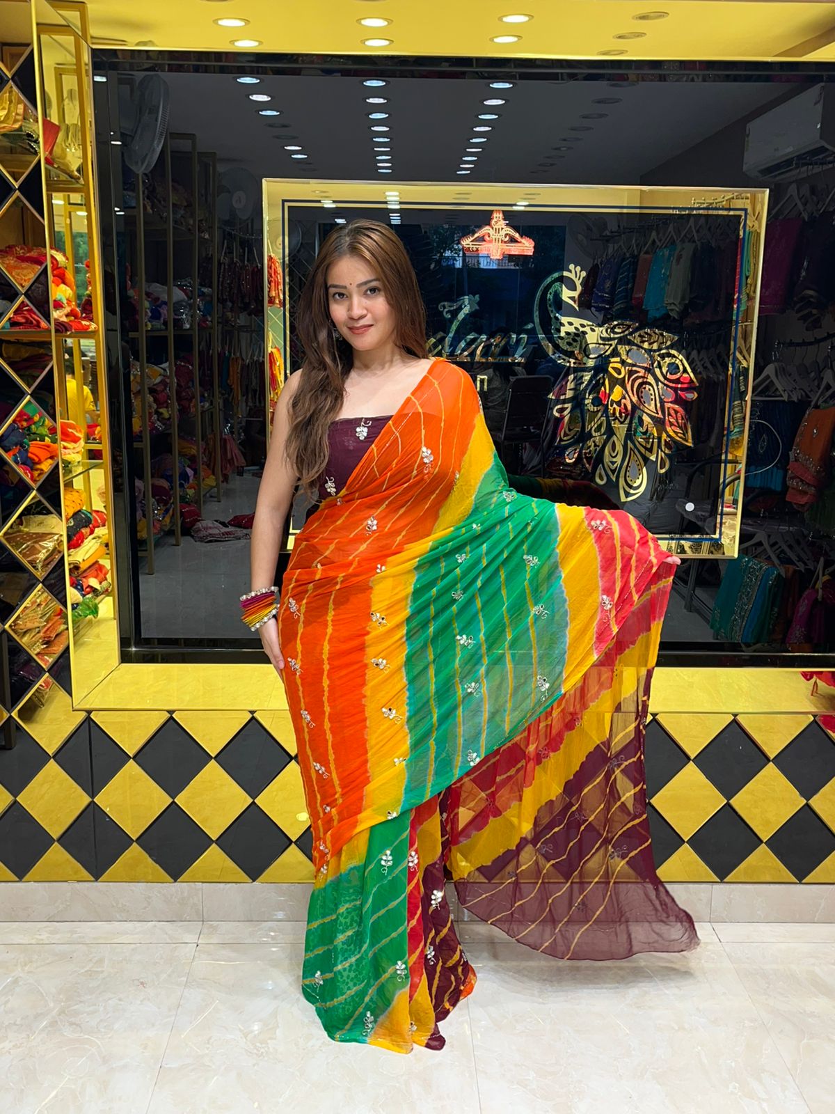 Multicolour Katdana & Mirror Handcrafted Saree (S33)