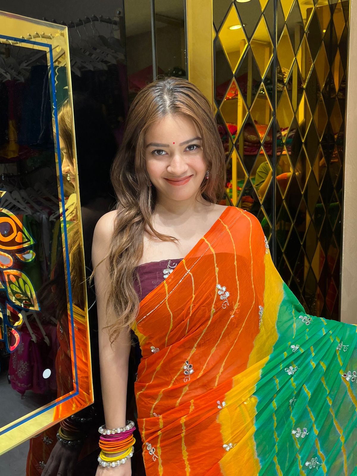 Multicolour Katdana & Mirror Handcrafted Saree (S33)