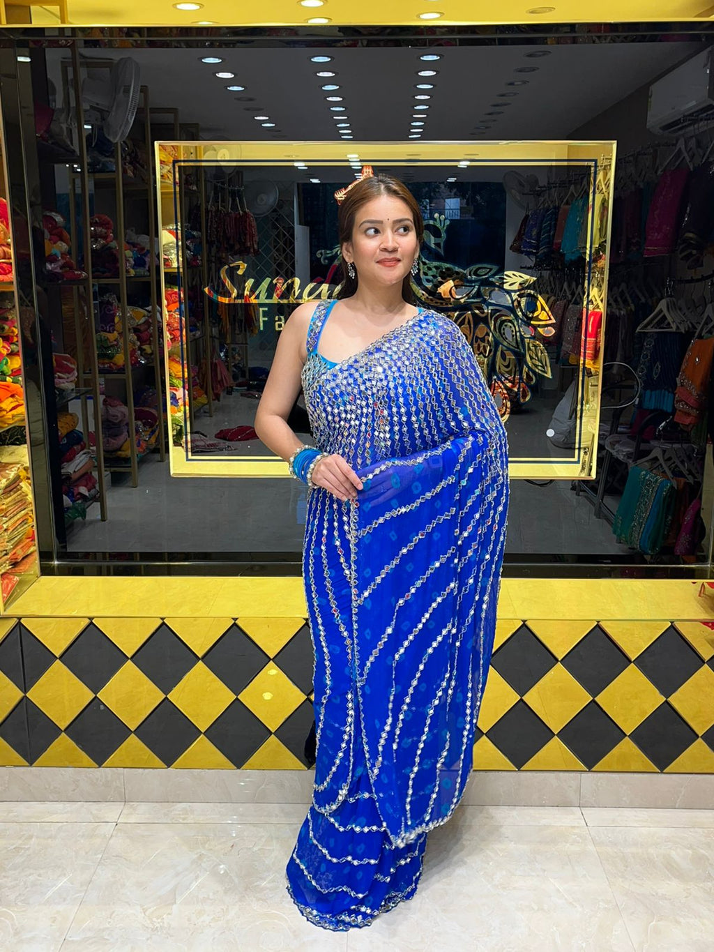 Bandhani Exclusive Mirror Handcrafted Saree (338)
