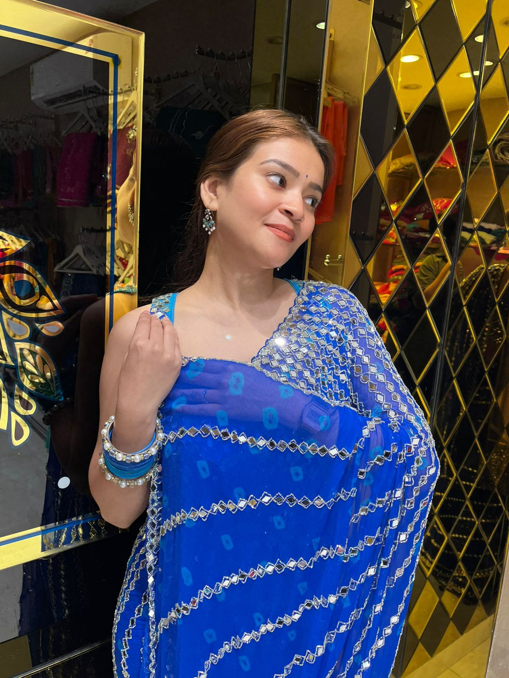 Bandhani Exclusive Mirror Handcrafted Saree (338)