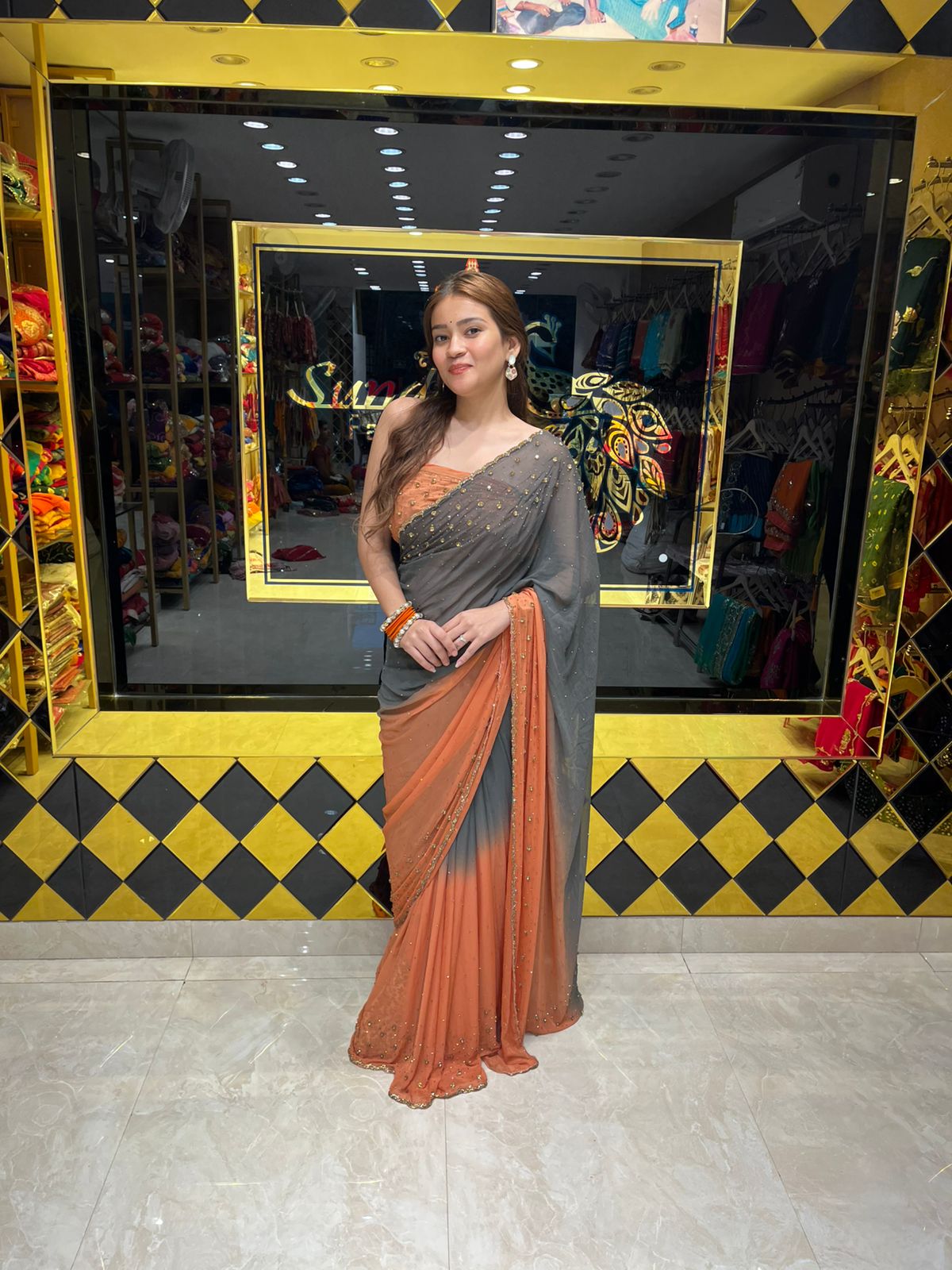 Dual Shade Celebrity Style Handcrafted Saree (335)