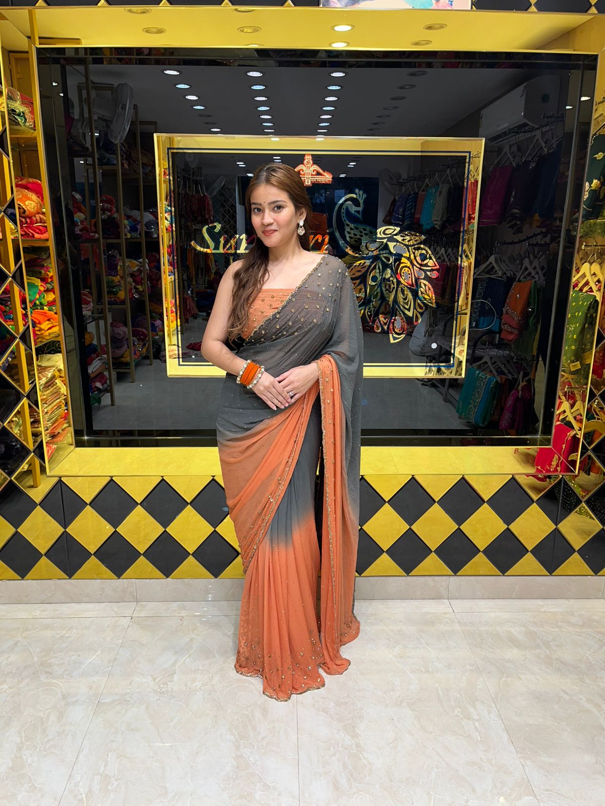 Dual Shade Celebrity Style Handcrafted Saree (335)