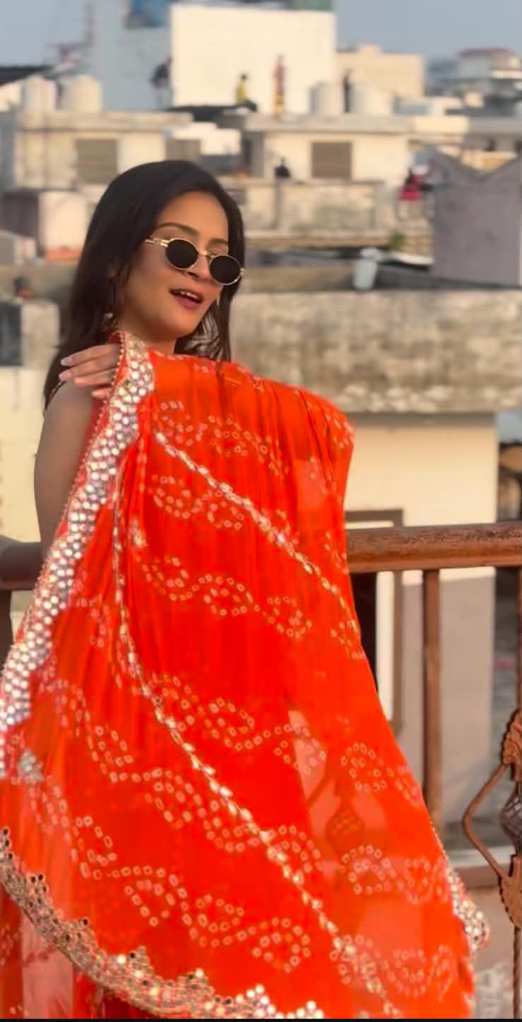 Orange Bandhej Pure Chiffon Premium Handwork Saree (163A)