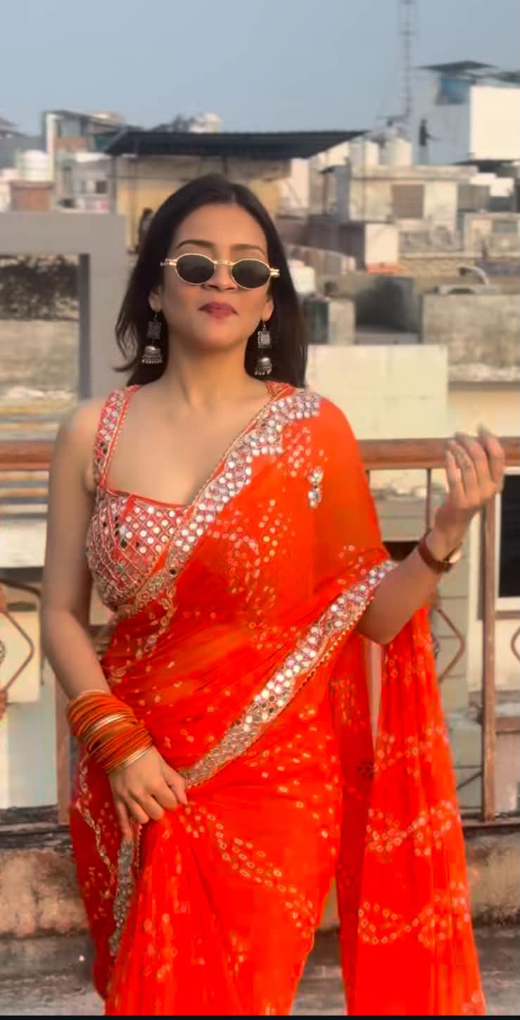 Orange Bandhej Pure Chiffon Premium Handwork Saree (163A)