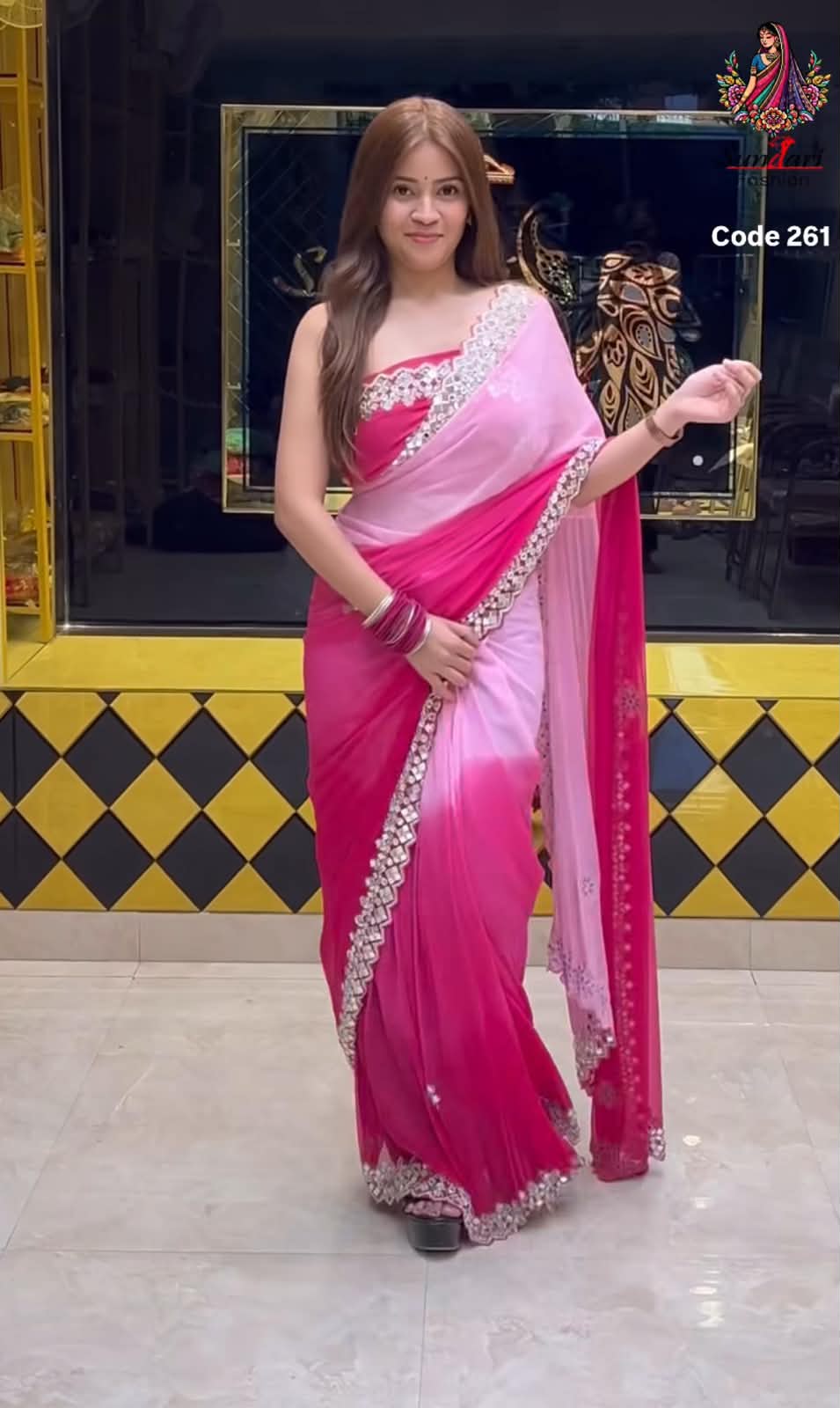 Dual Shade Mirror Handcrafted Saree (261)