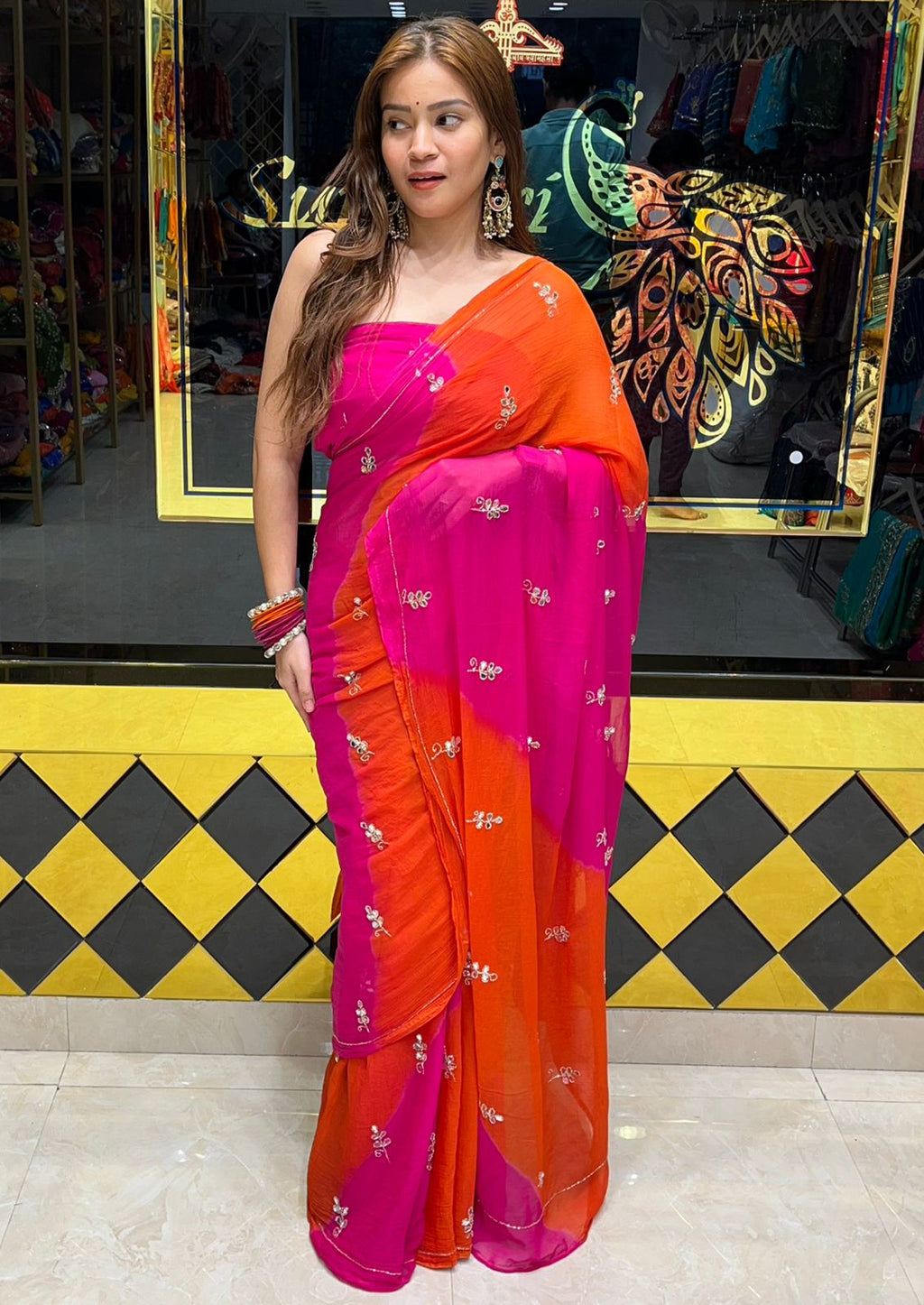 Dual Shade Katdana & Mirror Handcrafted Saree (S31)