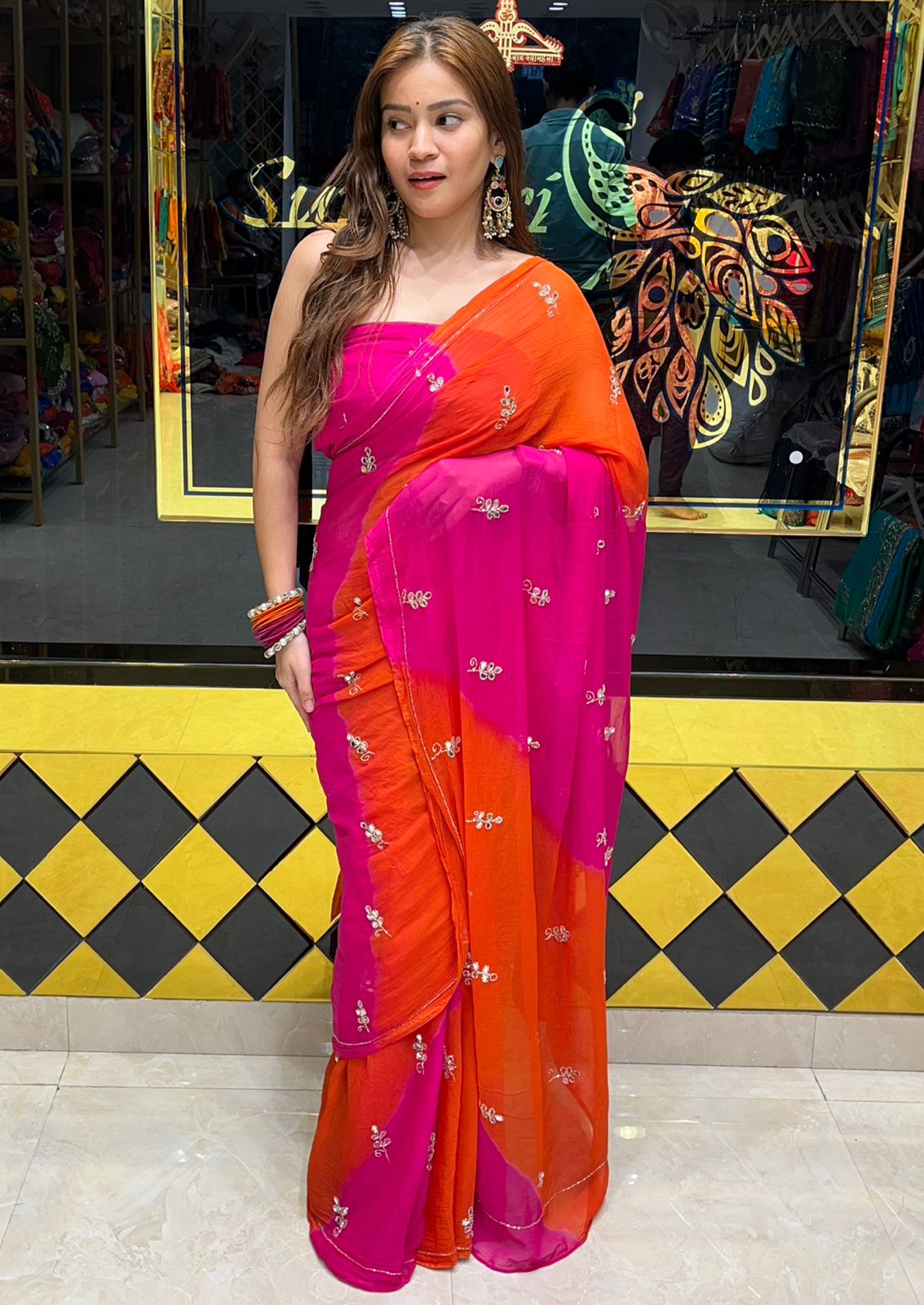 Dual Shade Katdana & Mirror Handcrafted Saree (S31)