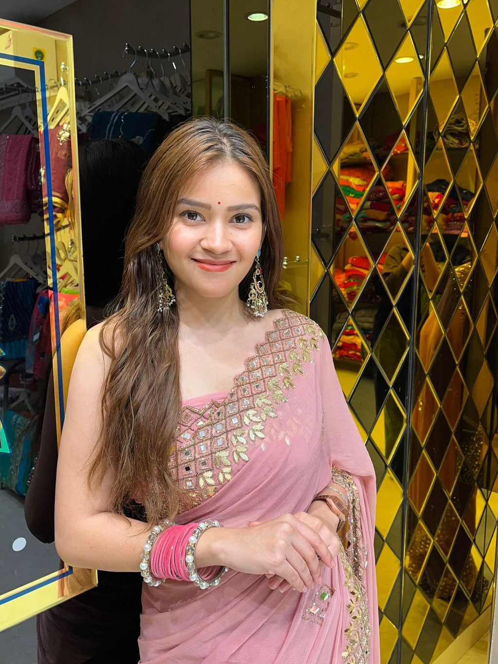 Onion Pink Mirror & Gotapati Handcrafted Saree (339)