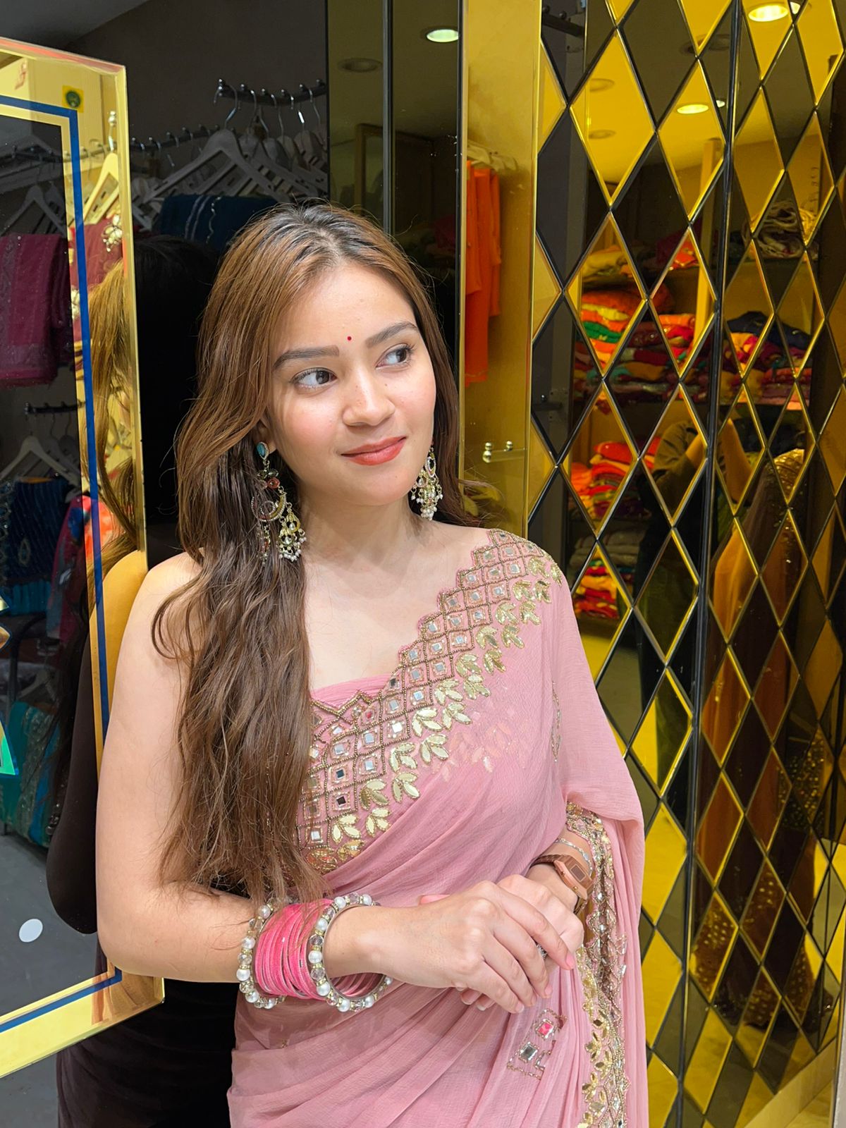 Onion Pink Mirror & Gotapati Handcrafted Saree (339)
