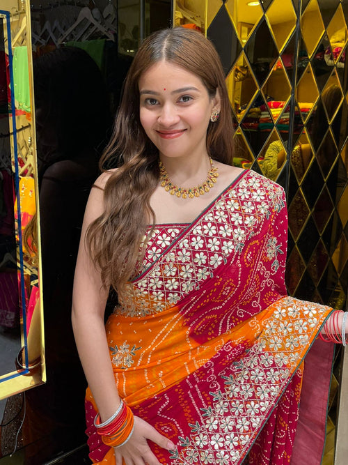 Dual Shade Gotapati & Katdana Handcrafted Chundari  (341)