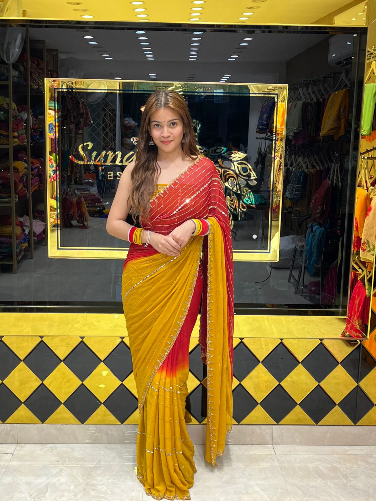 Diamond Mirror Handcrafted Saree (342)