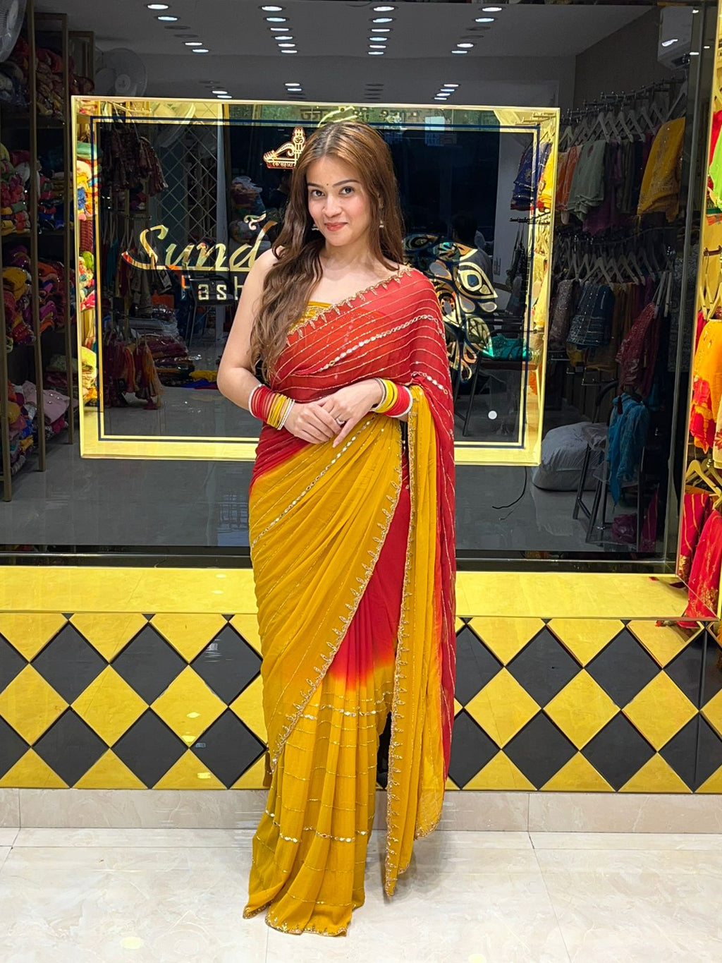 Diamond Mirror Handcrafted Saree (342)