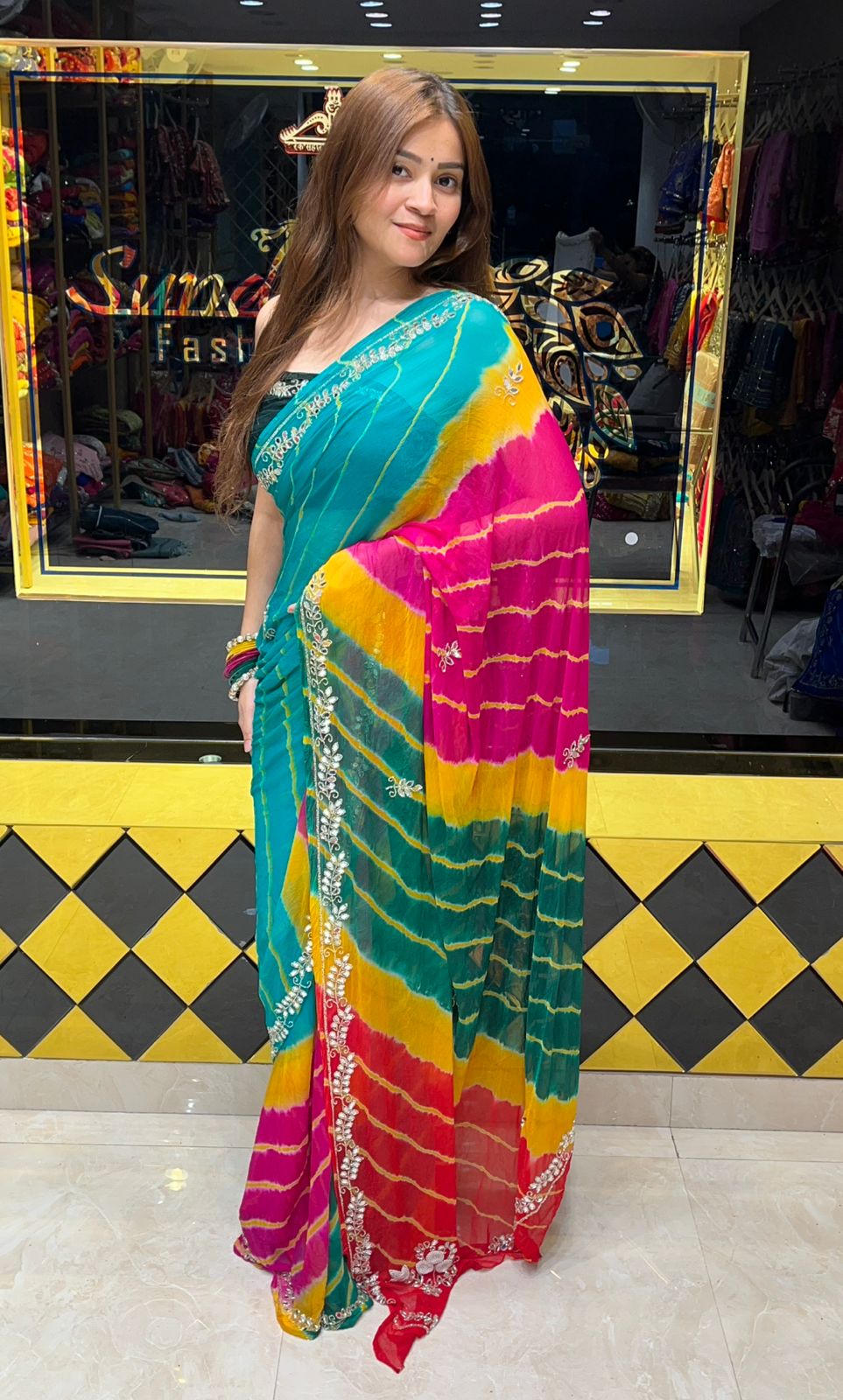 Multicolour Lehriya Katdana Handcrafted Saree (S41)
