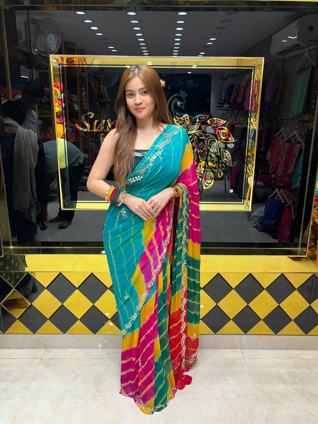 Multicolour Lehriya Katdana Handcrafted Saree (S41)
