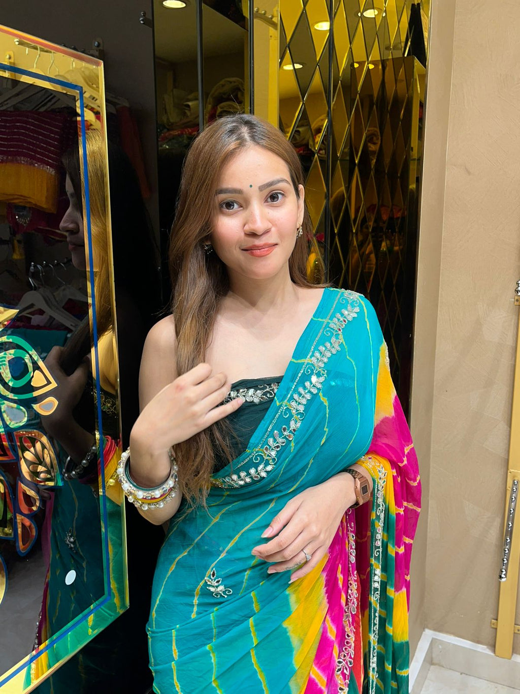 Multicolour Lehriya Katdana Handcrafted Saree (S41)