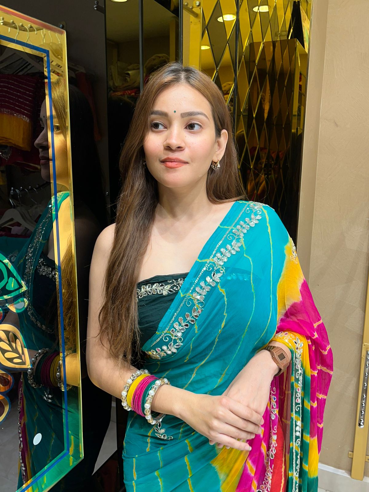 Multicolour Lehriya Katdana Handcrafted Saree (S41)