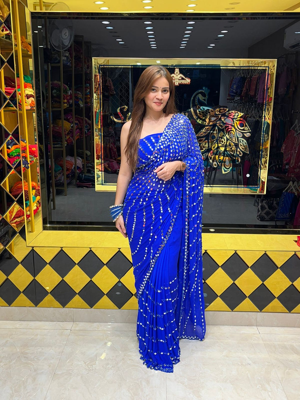 Blue Full Mirror Work Saree (343)