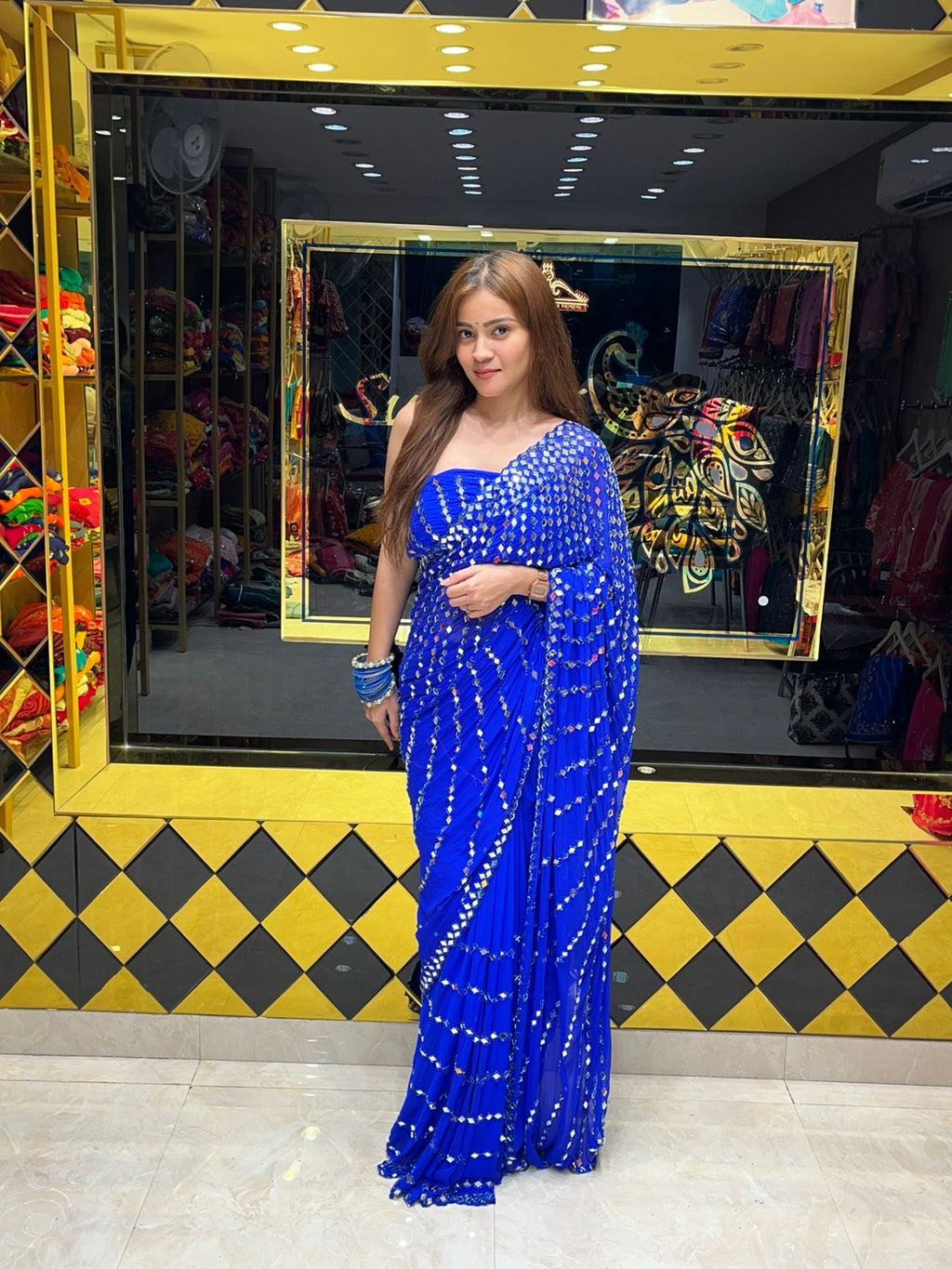 Blue Full Mirror Work Saree (343)