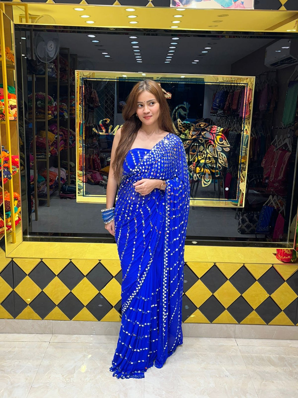 Blue Full Mirror Work Saree (343)