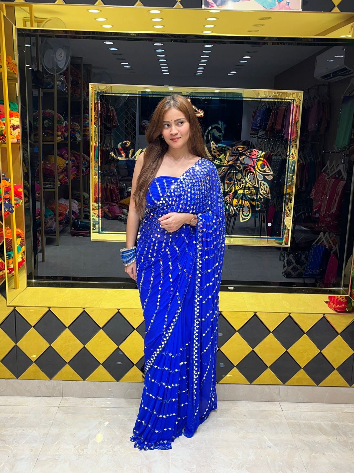 Blue Full Mirror Work Saree (343)