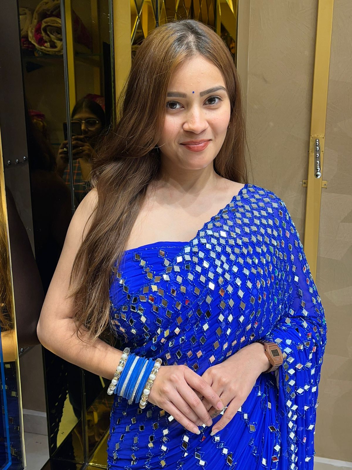Blue Full Mirror Work Saree (343)