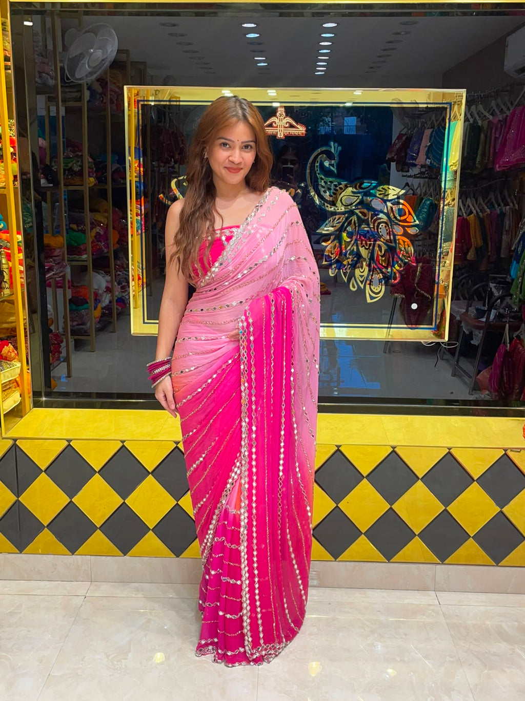 Pink  Mirror Handcrafted Saree (350)