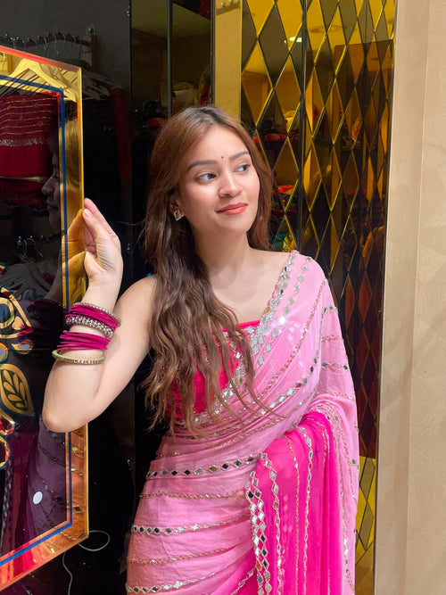 Pink  Mirror Handcrafted Saree (350)