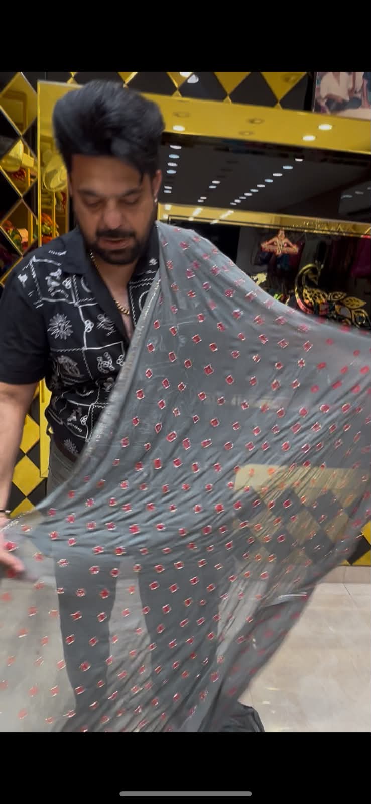 Grey Pure Chiffon Bandhani Handcrafted Saree (S45)
