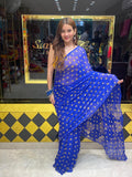 Pure Chiffon Blue Bandhani Handcrafted Saree (S46)