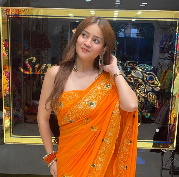 Orange Pittan Zari Designer Saree (354)