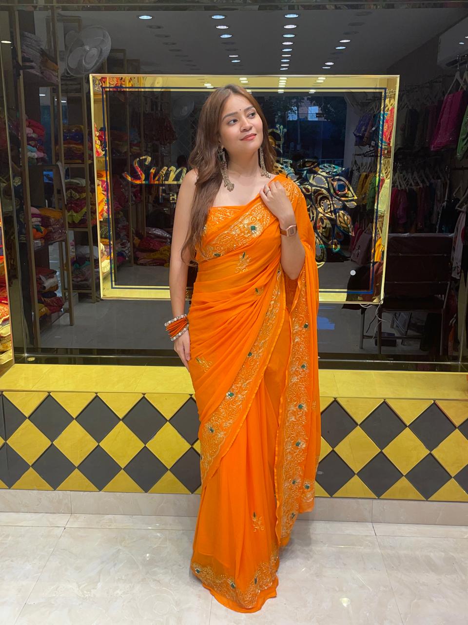 Orange Pittan Zari Designer Saree (354)