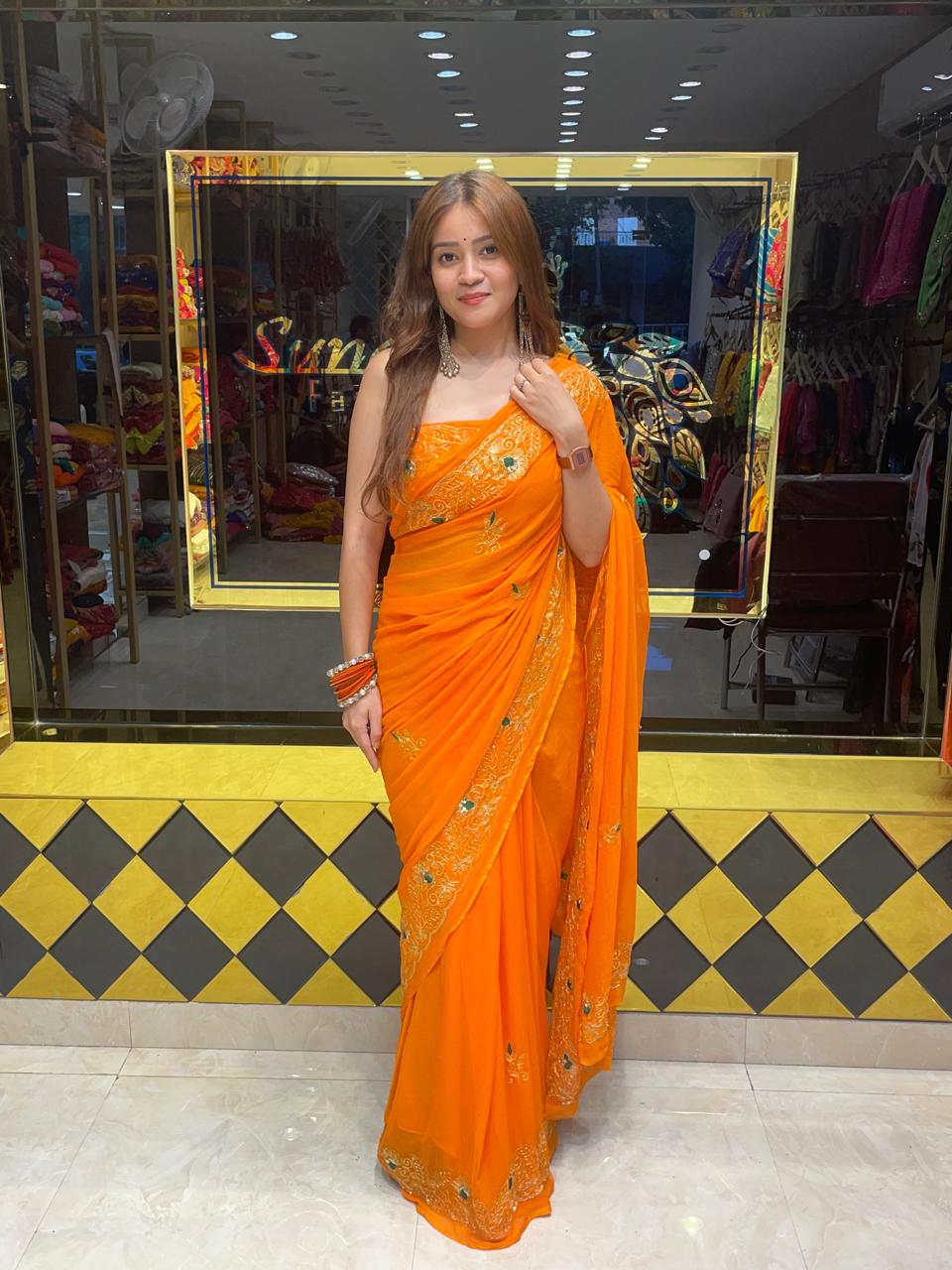 Orange Pittan Zari Designer Saree (354)