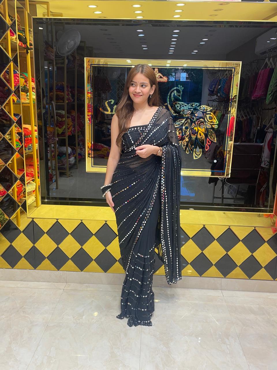 Black Handcrafted Partywear Saree (352)