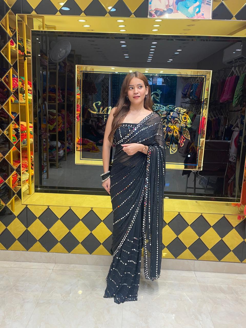 Black Handcrafted Partywear Saree (352)
